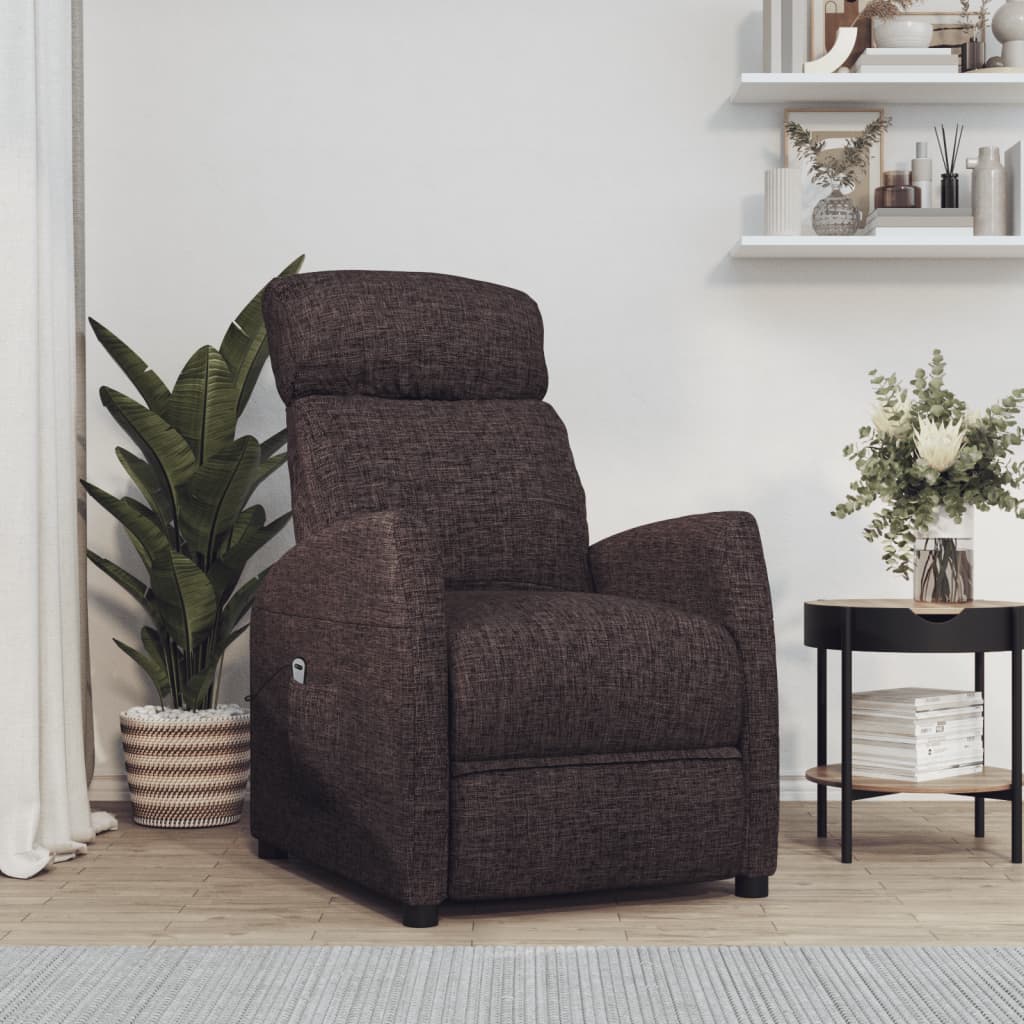 Fotelja na podizanje od tkanine tamnosmeđa