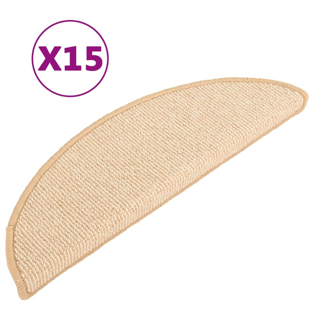 Prostirke za stepenice 15 kom 56x17x3 cm krem poluokrugle