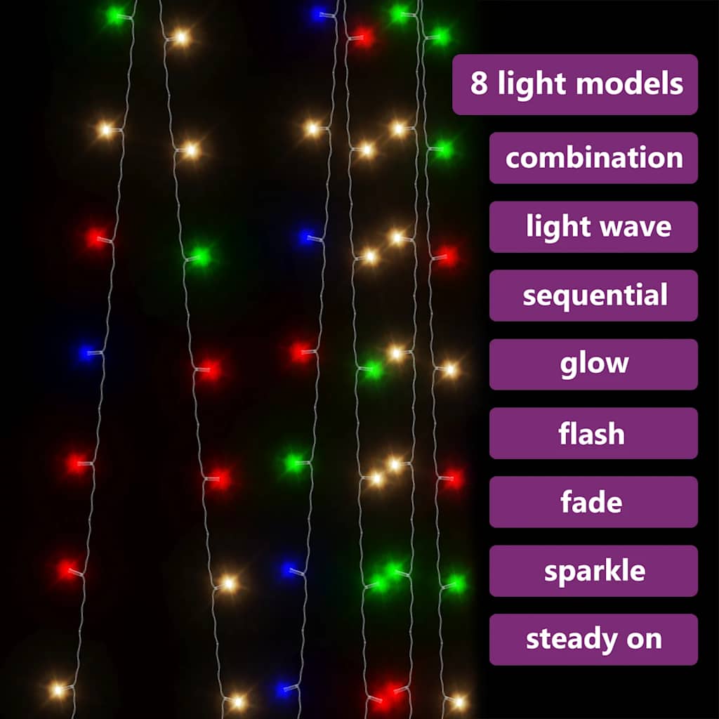 LED vilinska zavjesa 3 x 3 m 300 LED šarene 8 funkcija