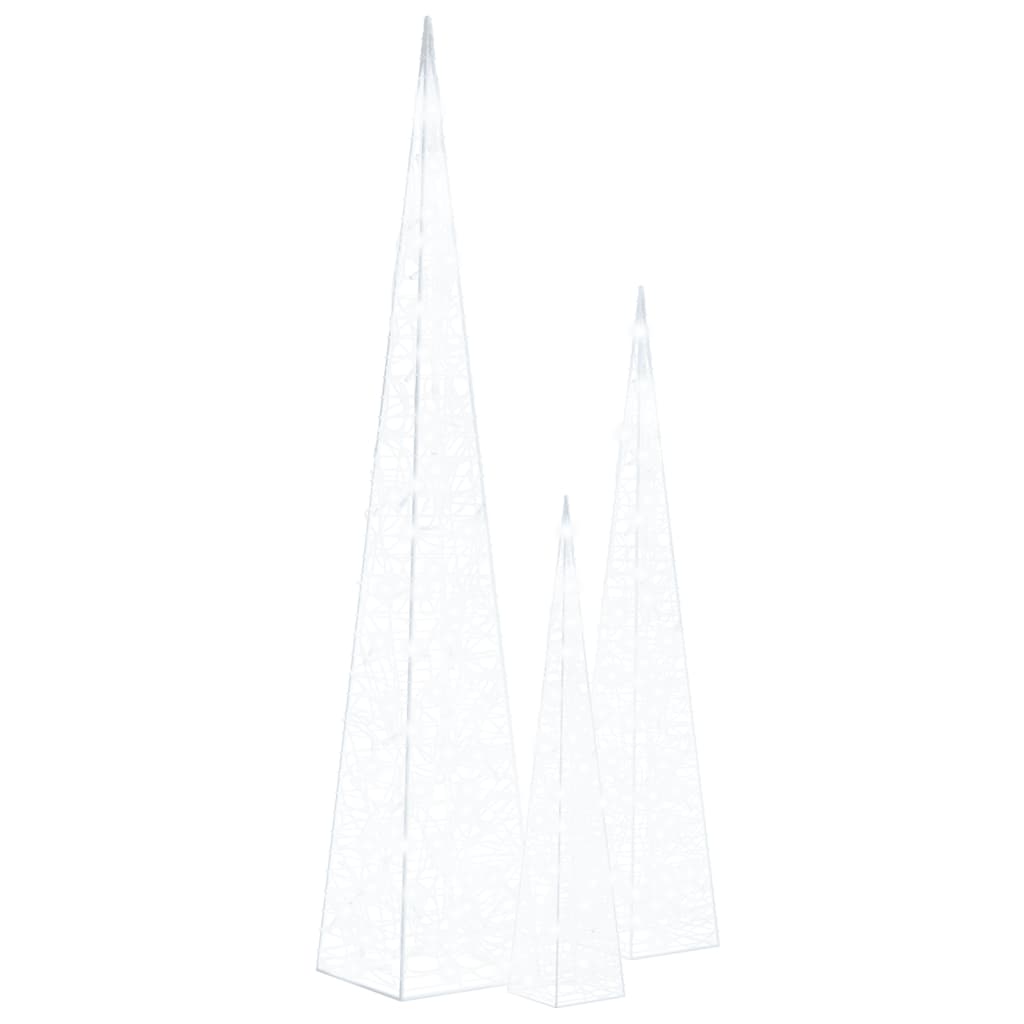 Set akrilnih ukrasnih LED stožaca hladni bijeli 60/90/120 cm