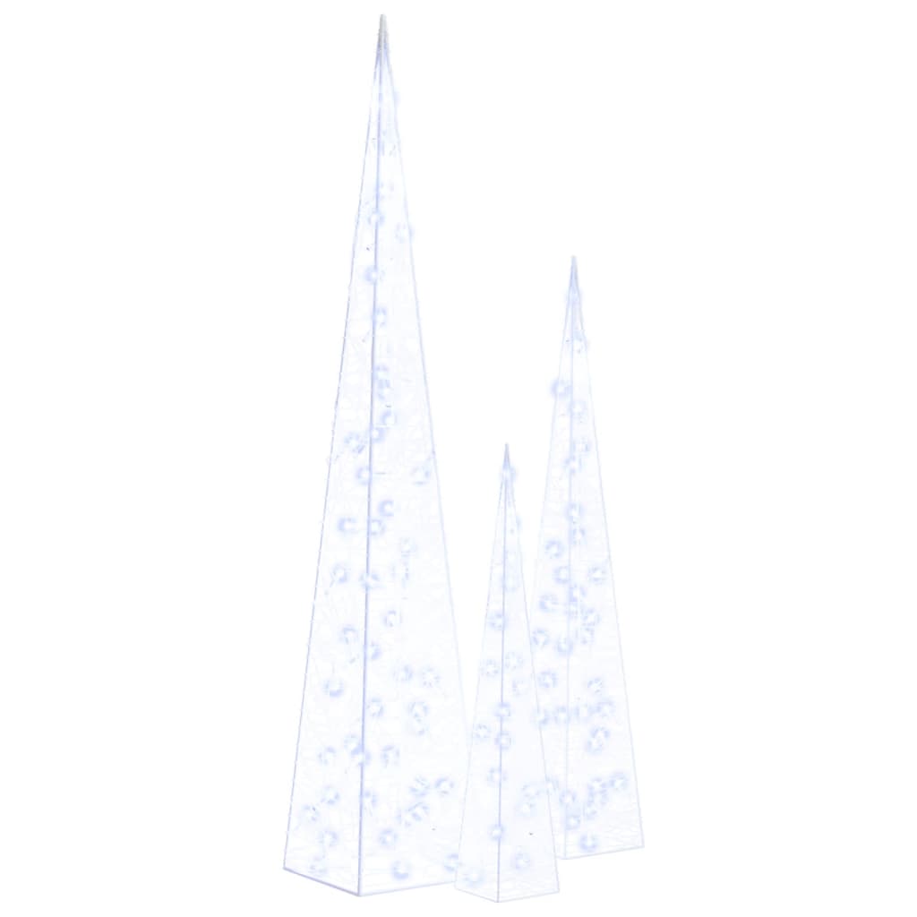 Set akrilnih ukrasnih LED stožaca plavi 60/90/120 cm