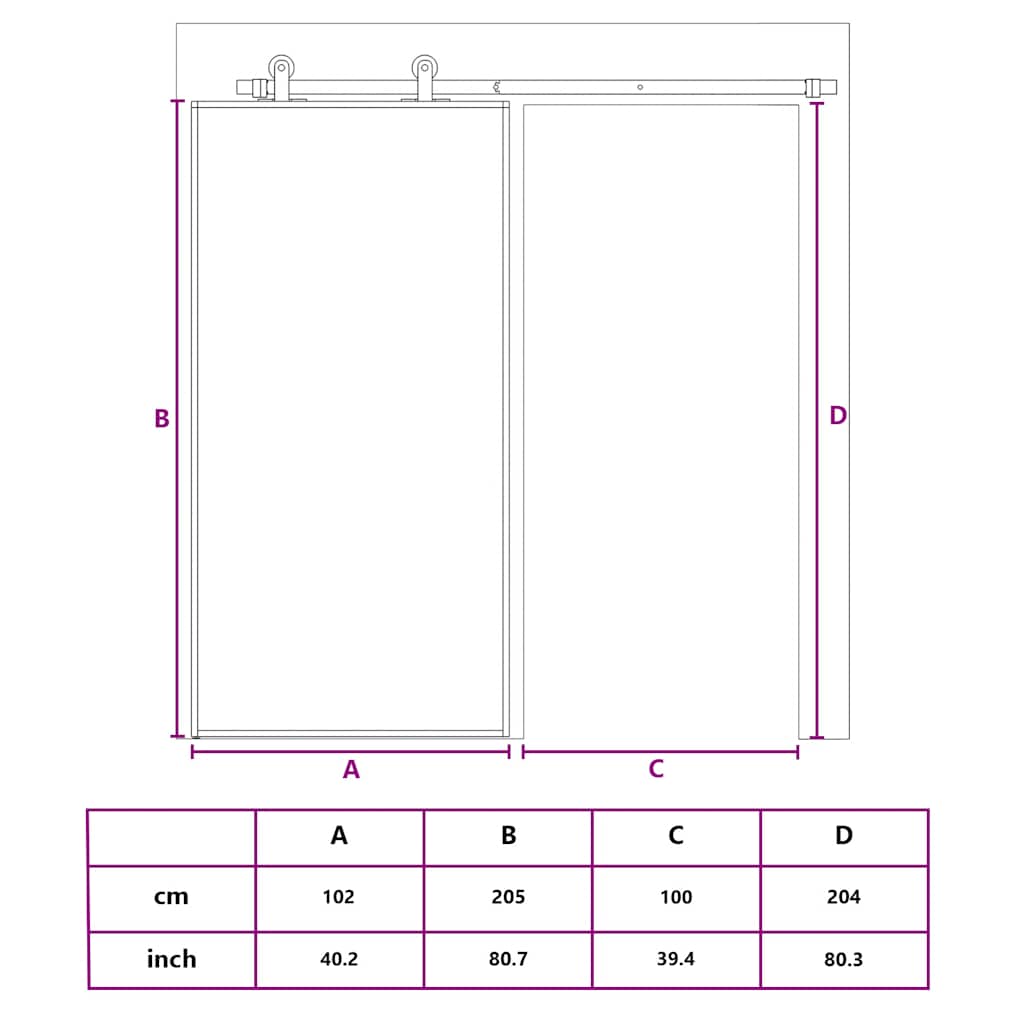 Klizna vrata od stakla ESG i aluminija 102 x 205 cm crna