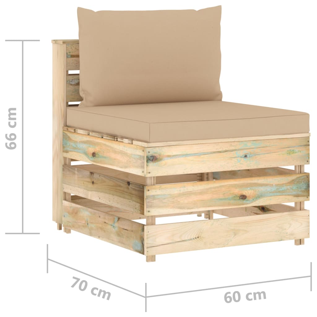 Modularna srednja sofa s jastucima od zeleno impregniranog drva