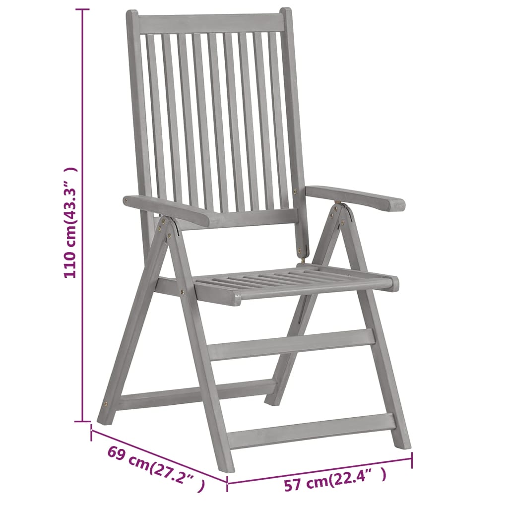 Nagibne vrtne stolice 8 kom sive od masivnog bagremovog drva