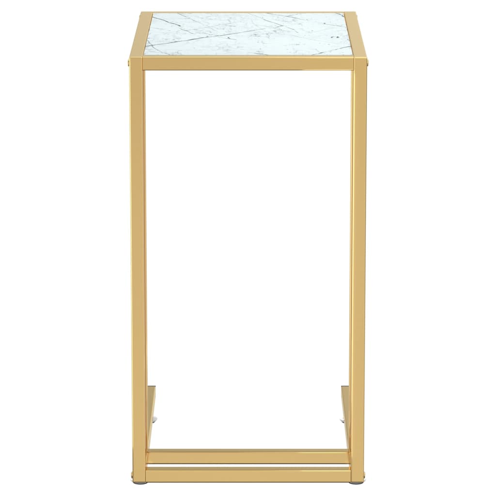 Bočni stolić za računalo bijeli mramor 50 x 35 x 65 cm stakleni
