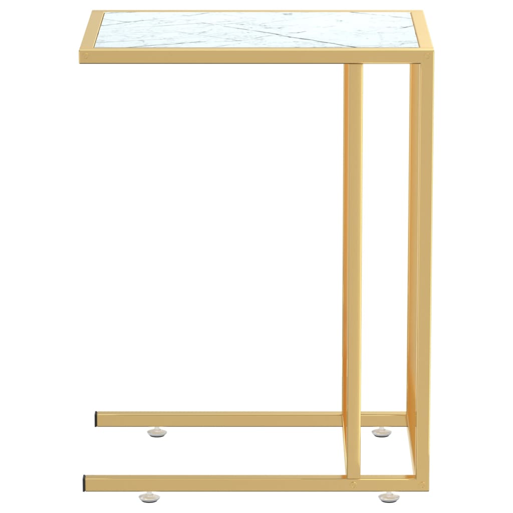 Bočni stolić za računalo bijeli mramor 50 x 35 x 65 cm stakleni