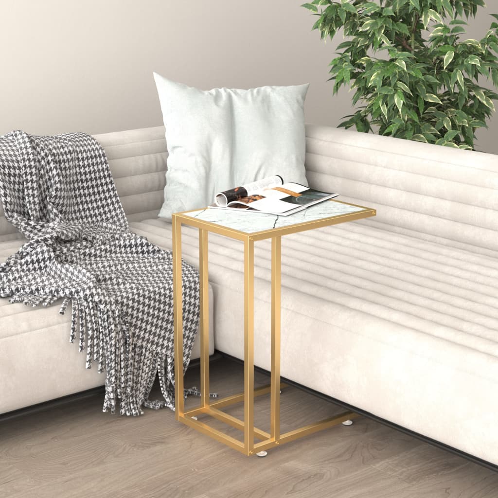 Bočni stolić za računalo bijeli mramor 50 x 35 x 65 cm stakleni