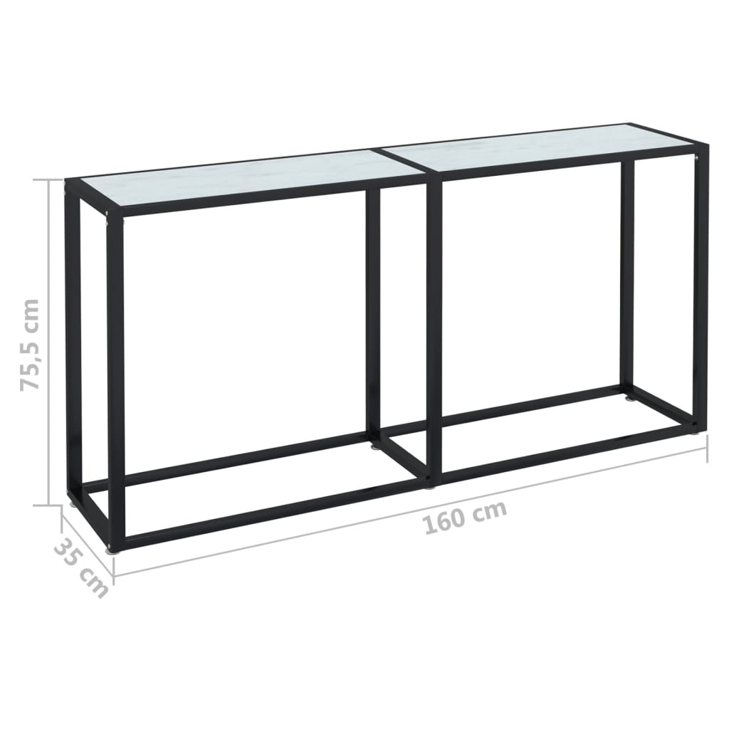 Konzolni stol boja bijeli mramor 160x35x75,5 cm kaljeno staklo