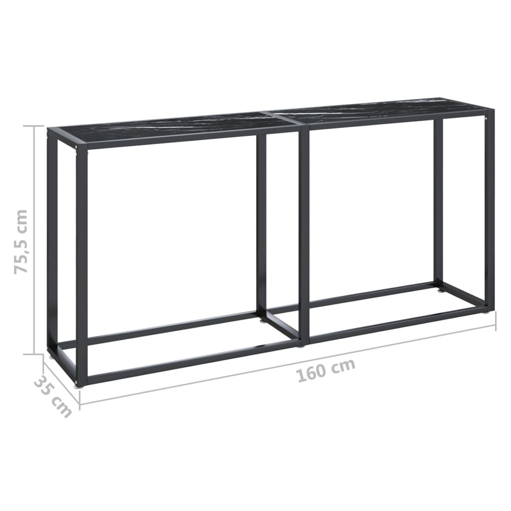 Konzolni stol boja crnog mramora 160x35x75,5 cm kaljeno staklo