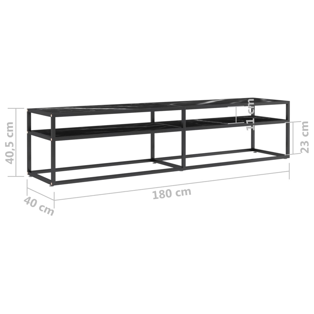 TV ormarić boja crnog mramora 180x40x40,5 cm od kaljenog stakla