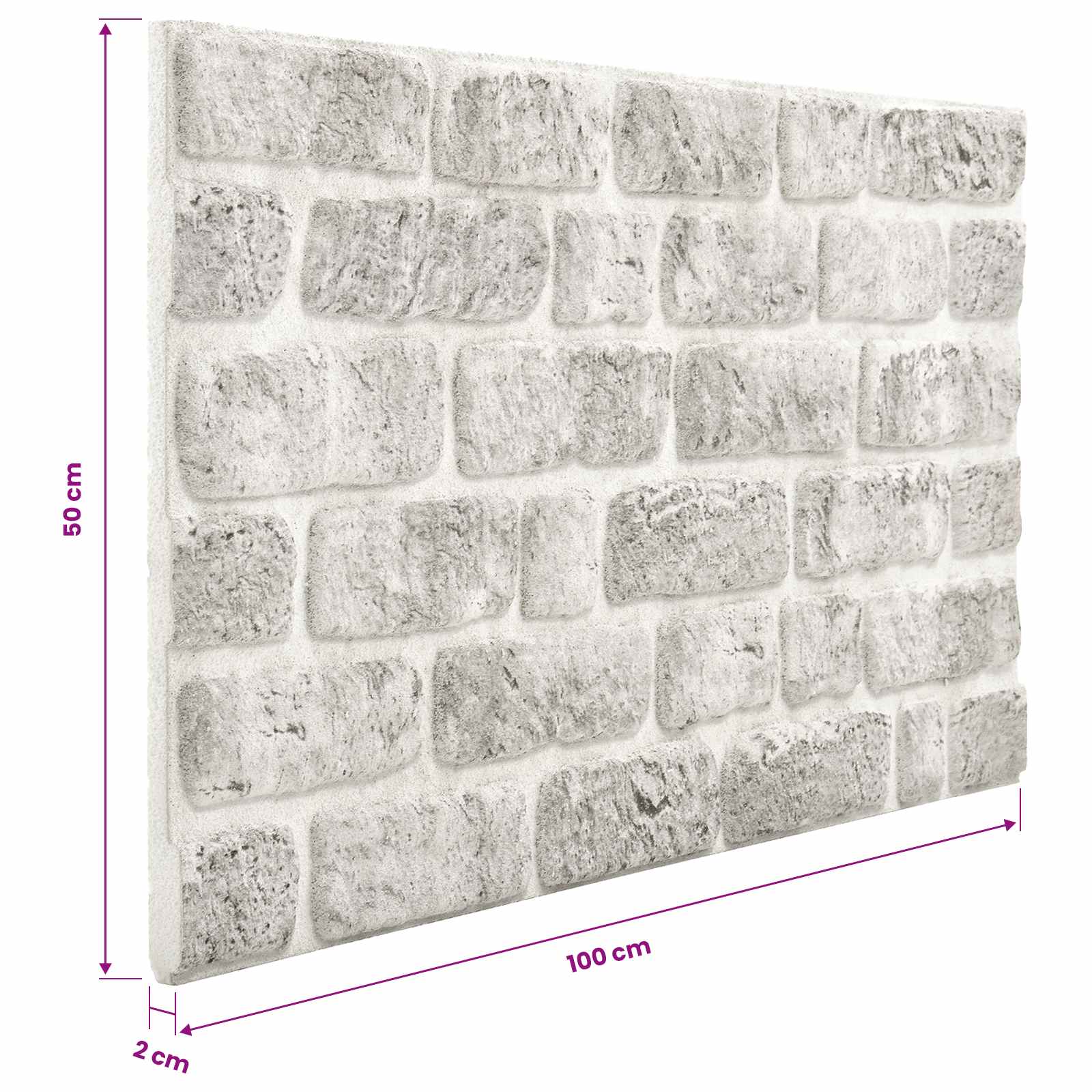 Zidne panele 10 pcs Svjetlosiva 100 x 50 cm EPS pjena