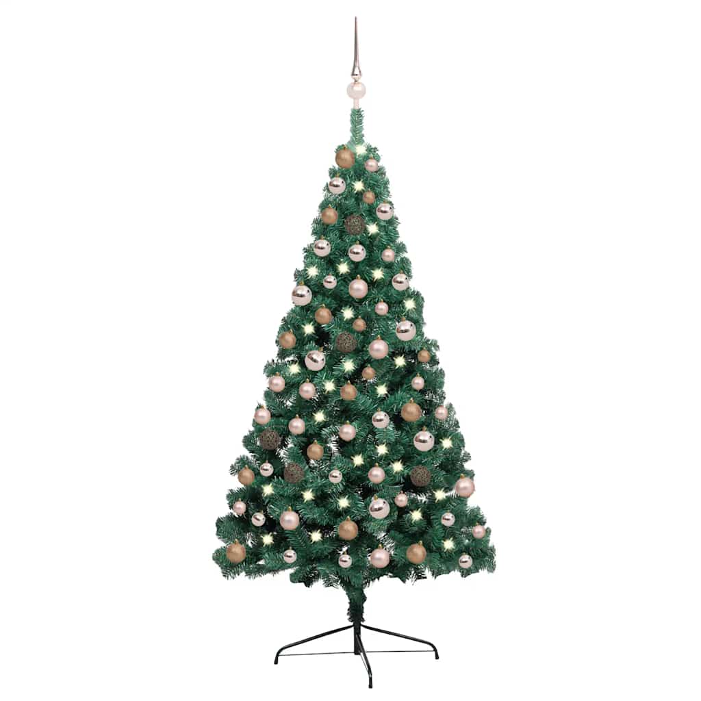 Umjetna osvijetljena polovica božićnog drvca zelena 150 cm