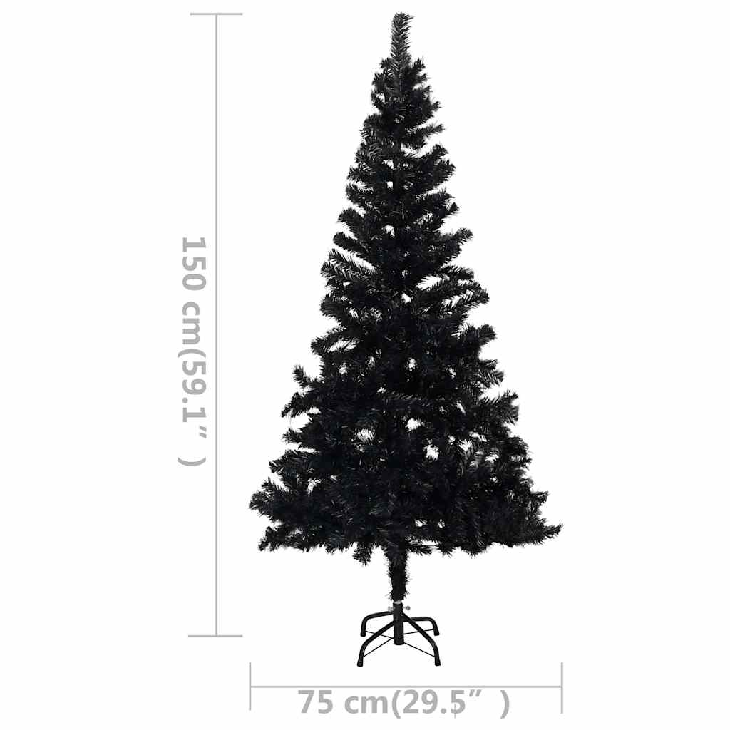 Umjetno osvijetljeno božićno drvce s kuglicama crno 150 cm PVC