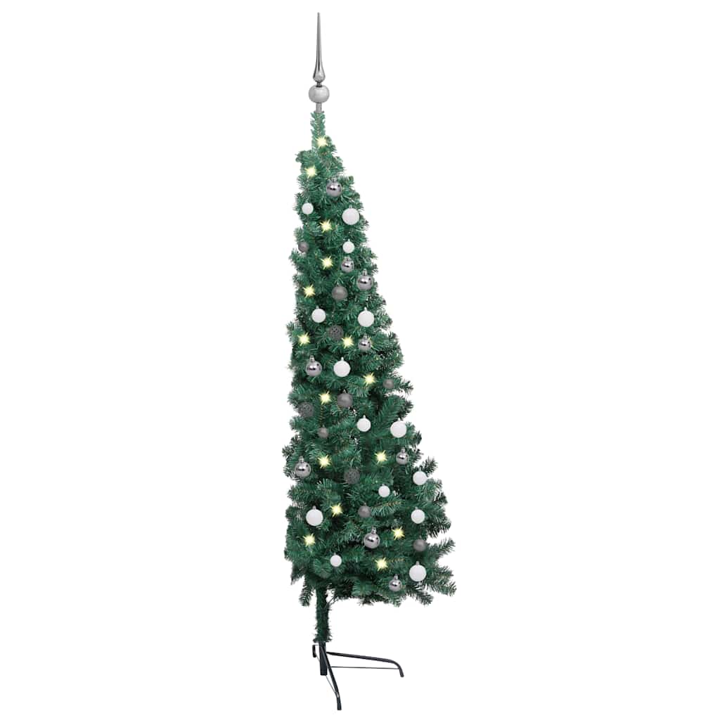 Umjetna osvijetljena polovica božićnog drvca zelena 210 cm