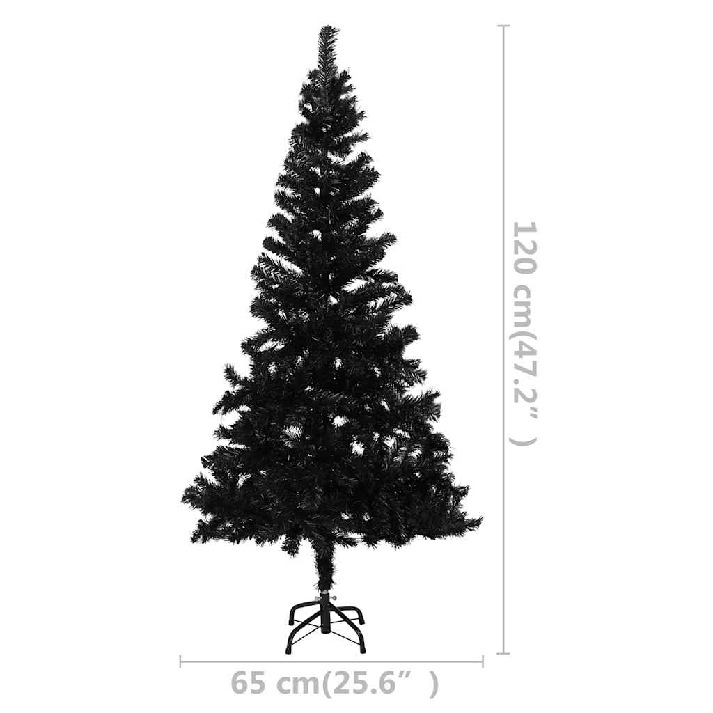 Umjetno osvijetljeno božićno drvce s kuglicama crno 120 cm PVC