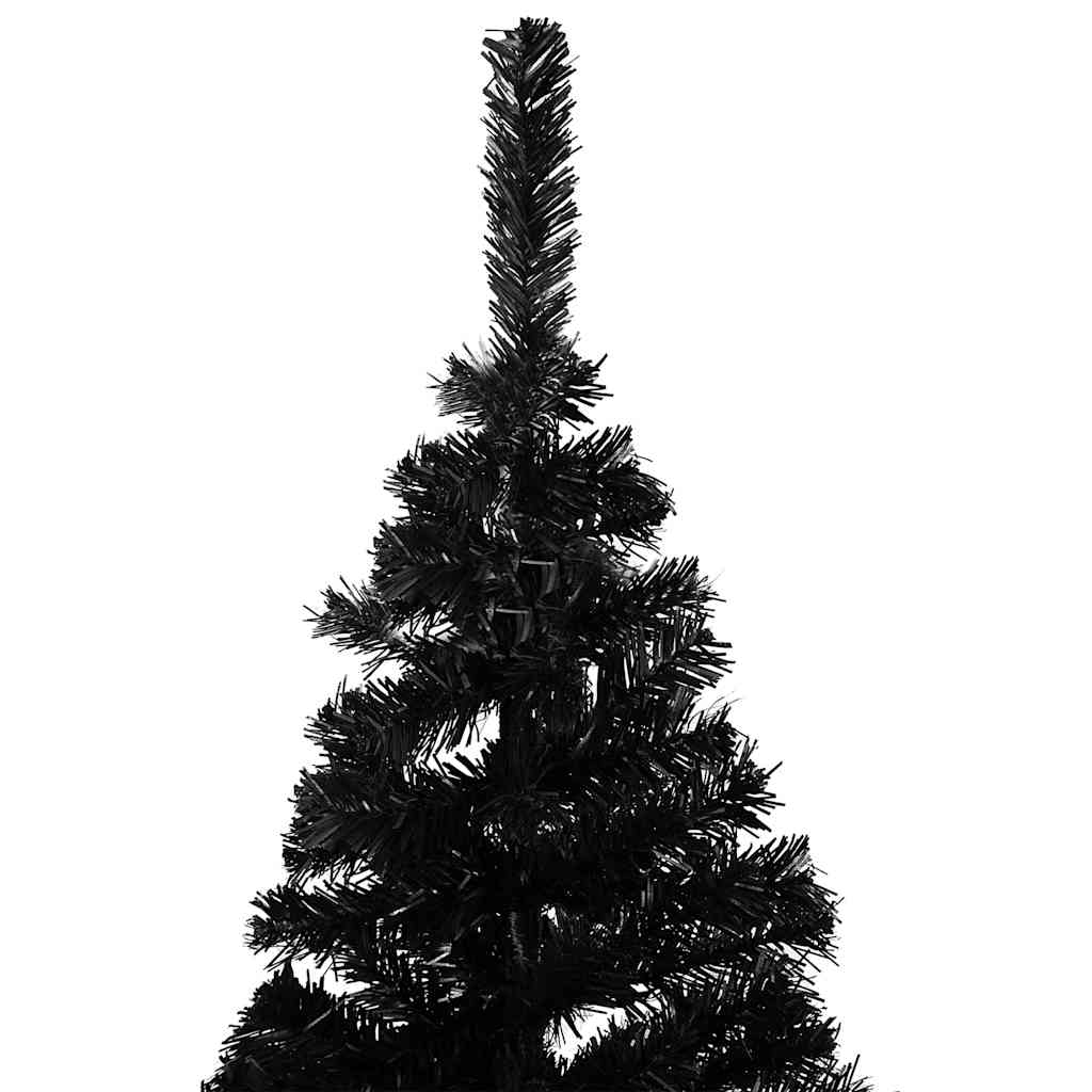 Umjetno osvijetljeno božićno drvce s kuglicama crno 210 cm PVC