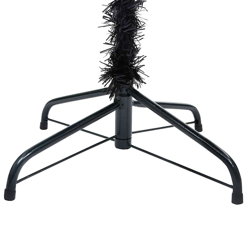 Umjetno osvijetljeno božićno drvce s kuglicama crno 210 cm PVC