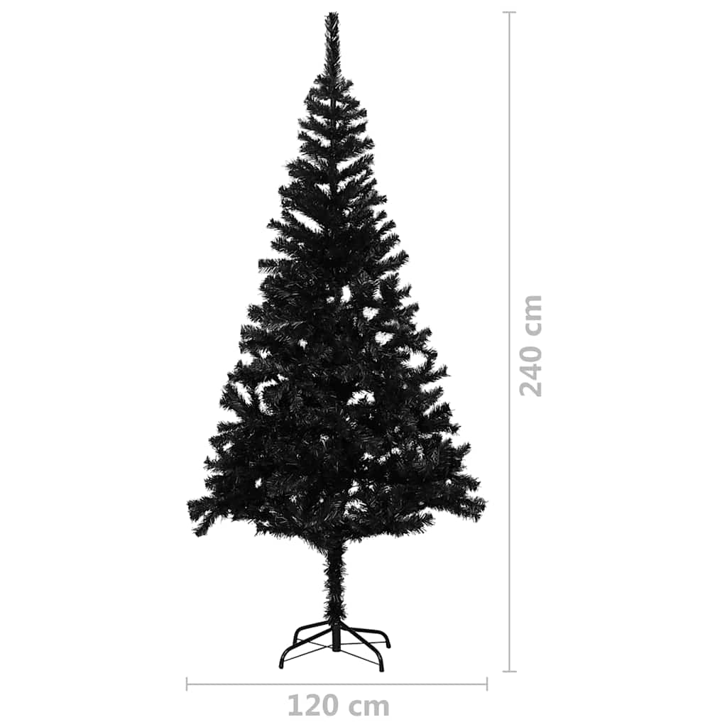 Umjetno osvijetljeno božićno drvce s kuglicama crno 240 cm PVC