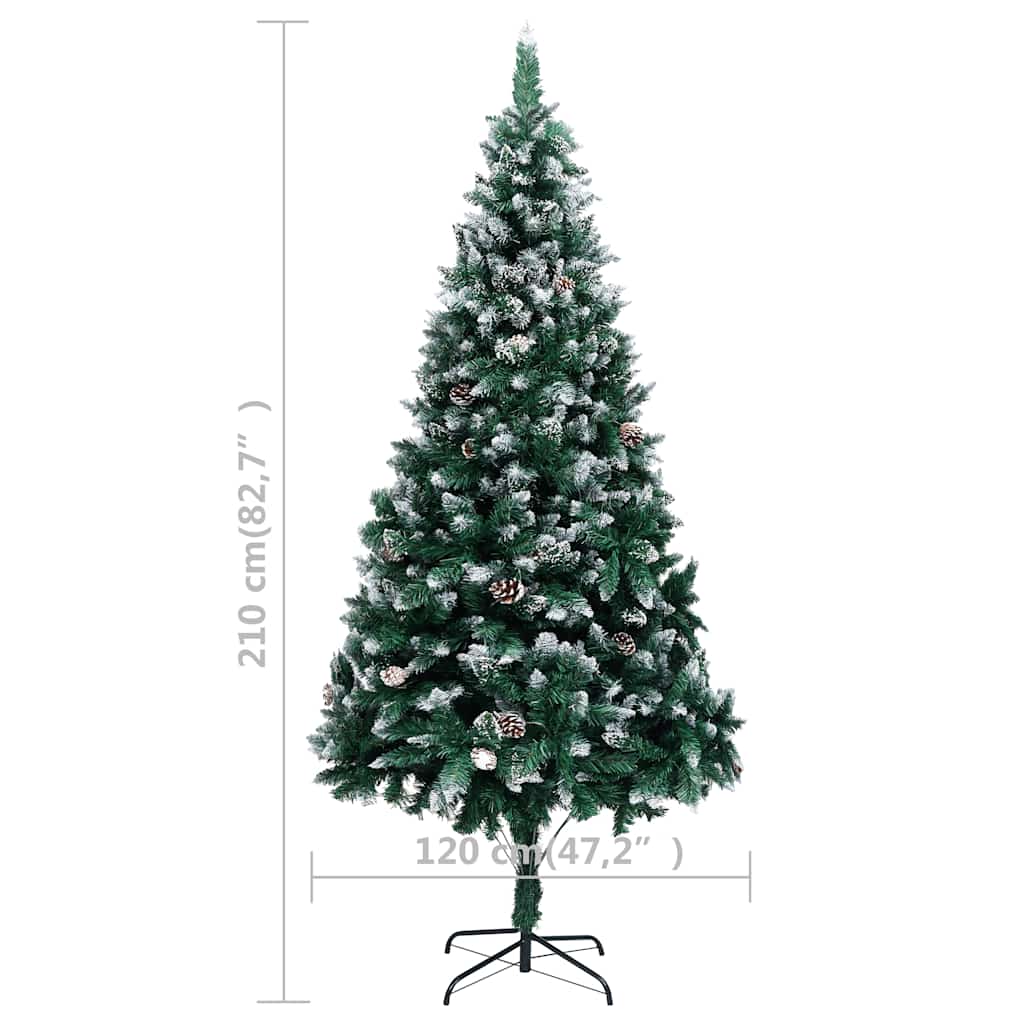 Umjetna božićna jelka s LED svjetlima i setom kuglica i češerima 210 cm