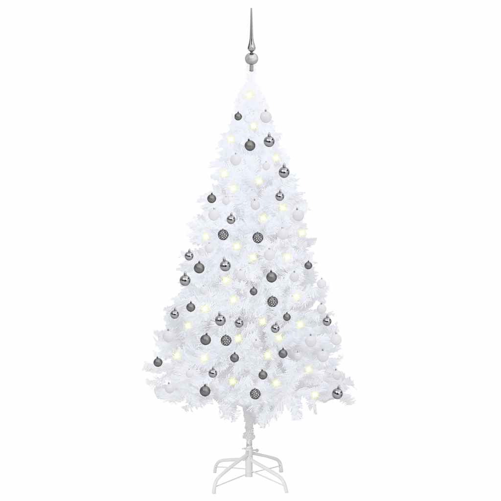 Umjetno osvijetljeno božićno drvce s kuglicama bijelo 120cm PVC