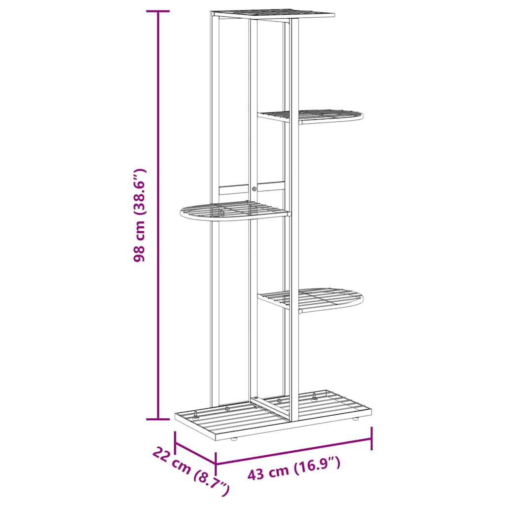 Stalak za cvijeće s 5 razina 43 x 22 x 98 cm bijeli metalni