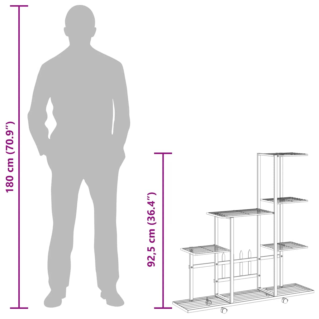 Stalak za cvijeće s kotačima 94,5 x 25 x 92,5 cm crni metalni
