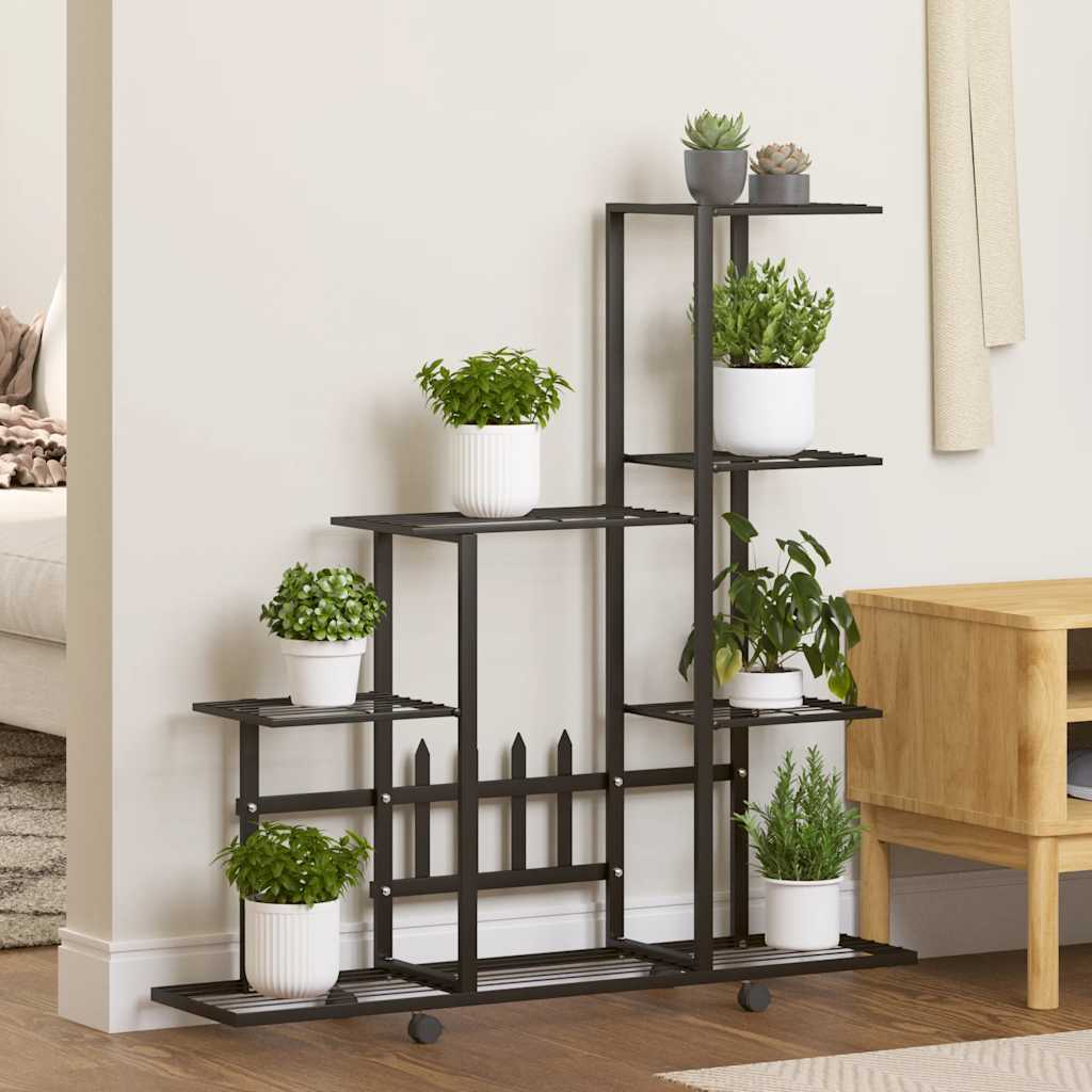 Stalak za cvijeće s kotačima 94,5 x 25 x 92,5 cm crni metalni