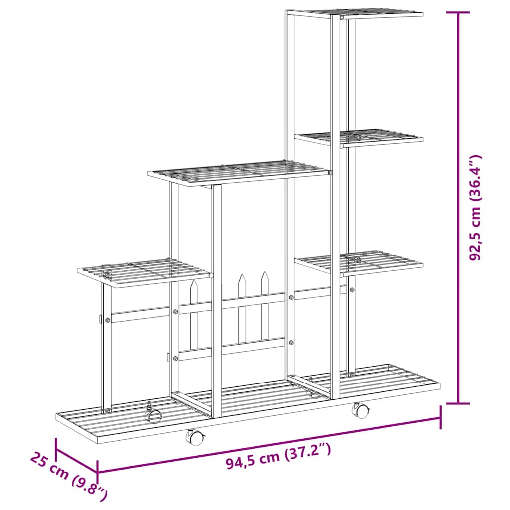 Stalak za cvijeće s kotačima 94,5 x 25 x 92,5 cm bijeli metalni