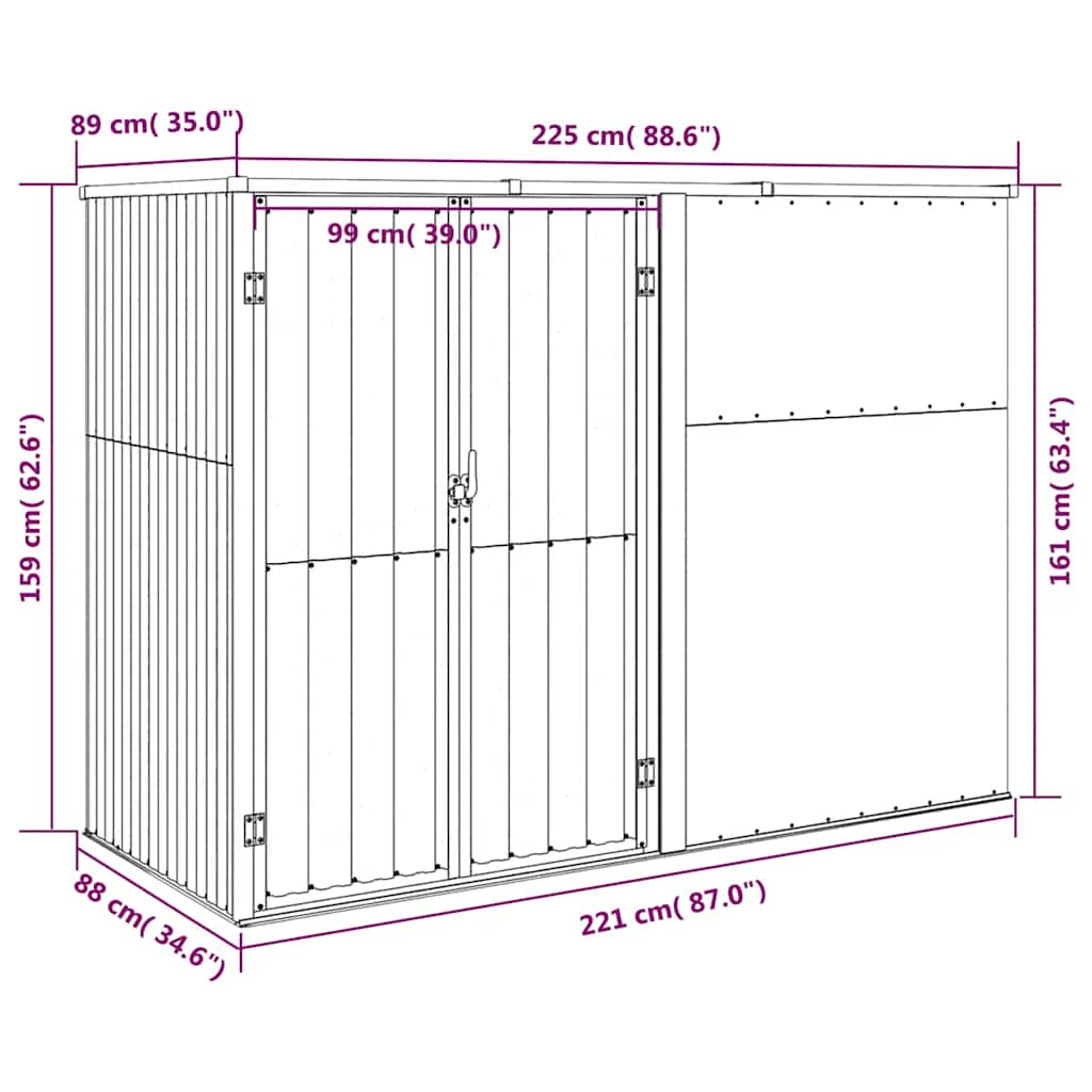 Vrtno spremište zeleno 225 x 89 x 161 cm od pocinčanog čelika