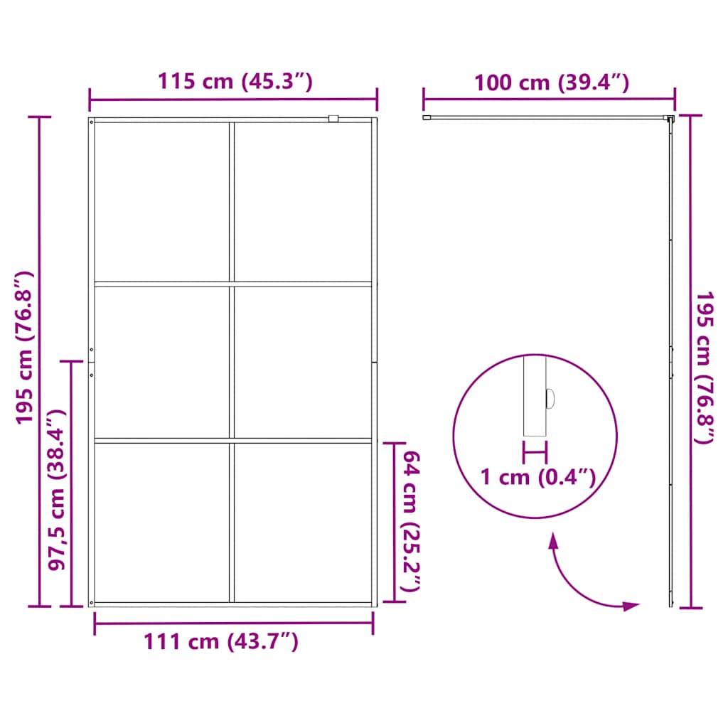 Pregrada za tuširanje s prozirnim staklom ESG 115 x 195 cm crna