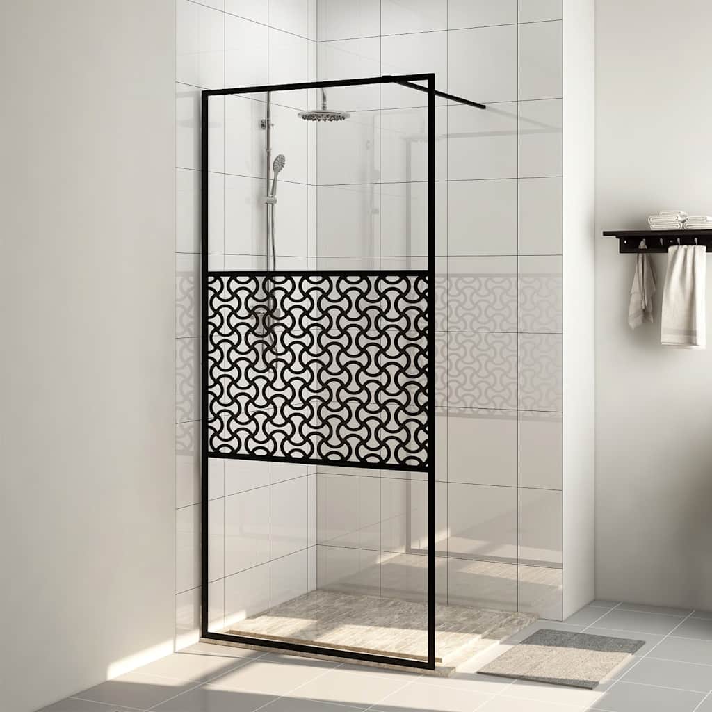 Pregrada za tuširanje s prozirnim staklom ESG 90 x 195 cm crna