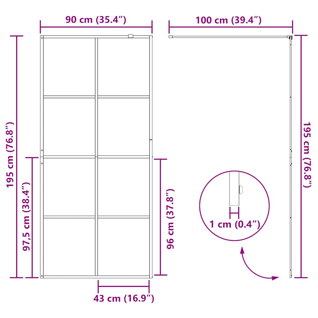 Pregrada za tuširanje s prozirnim staklom ESG 90 x 195 cm crna
