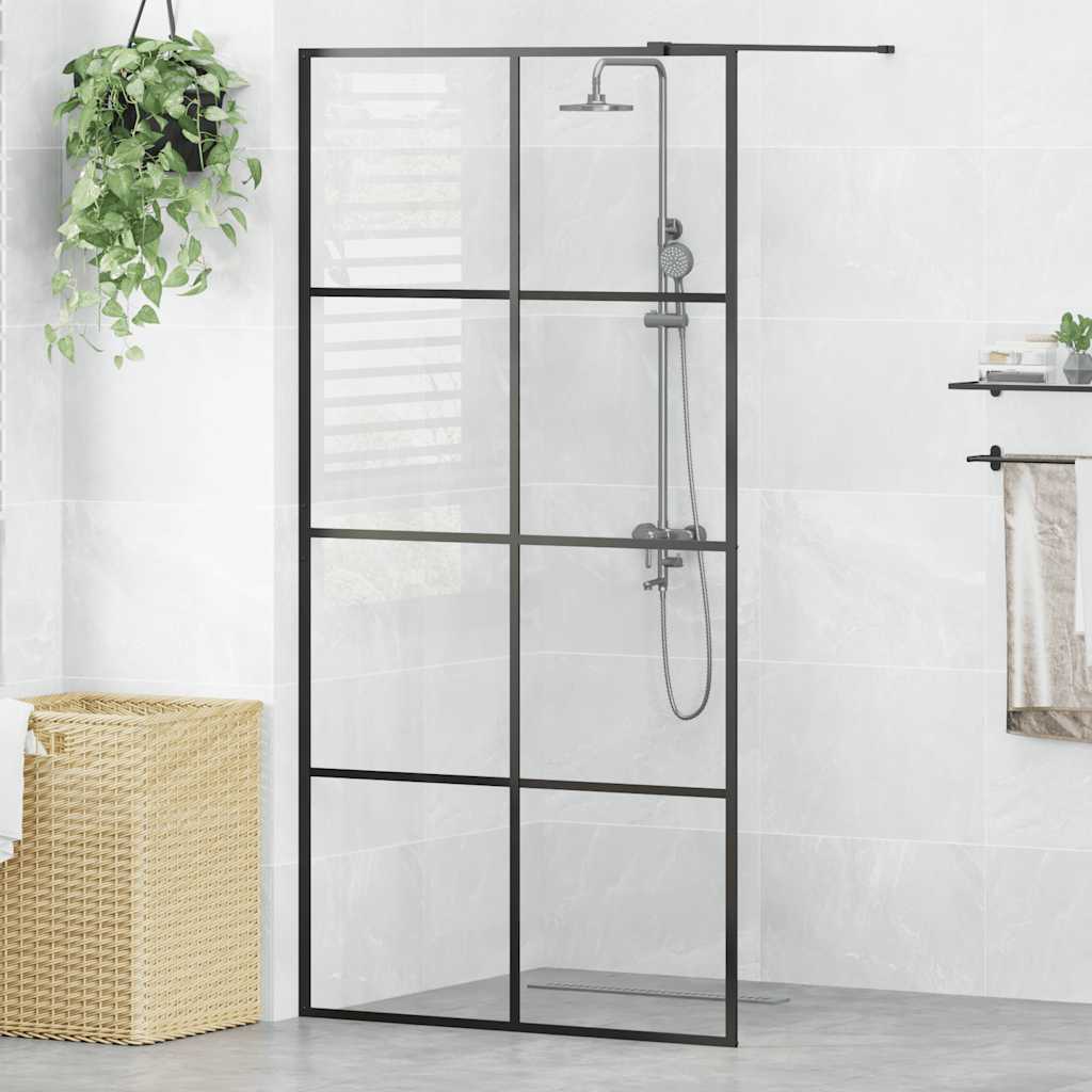 Pregrada za tuširanje s prozirnim staklom ESG 100 x 195 cm crna