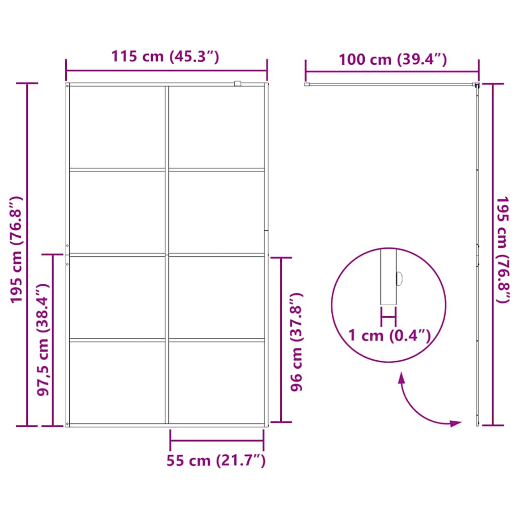 Pregrada za tuširanje s prozirnim staklom ESG 115 x 195 cm crna