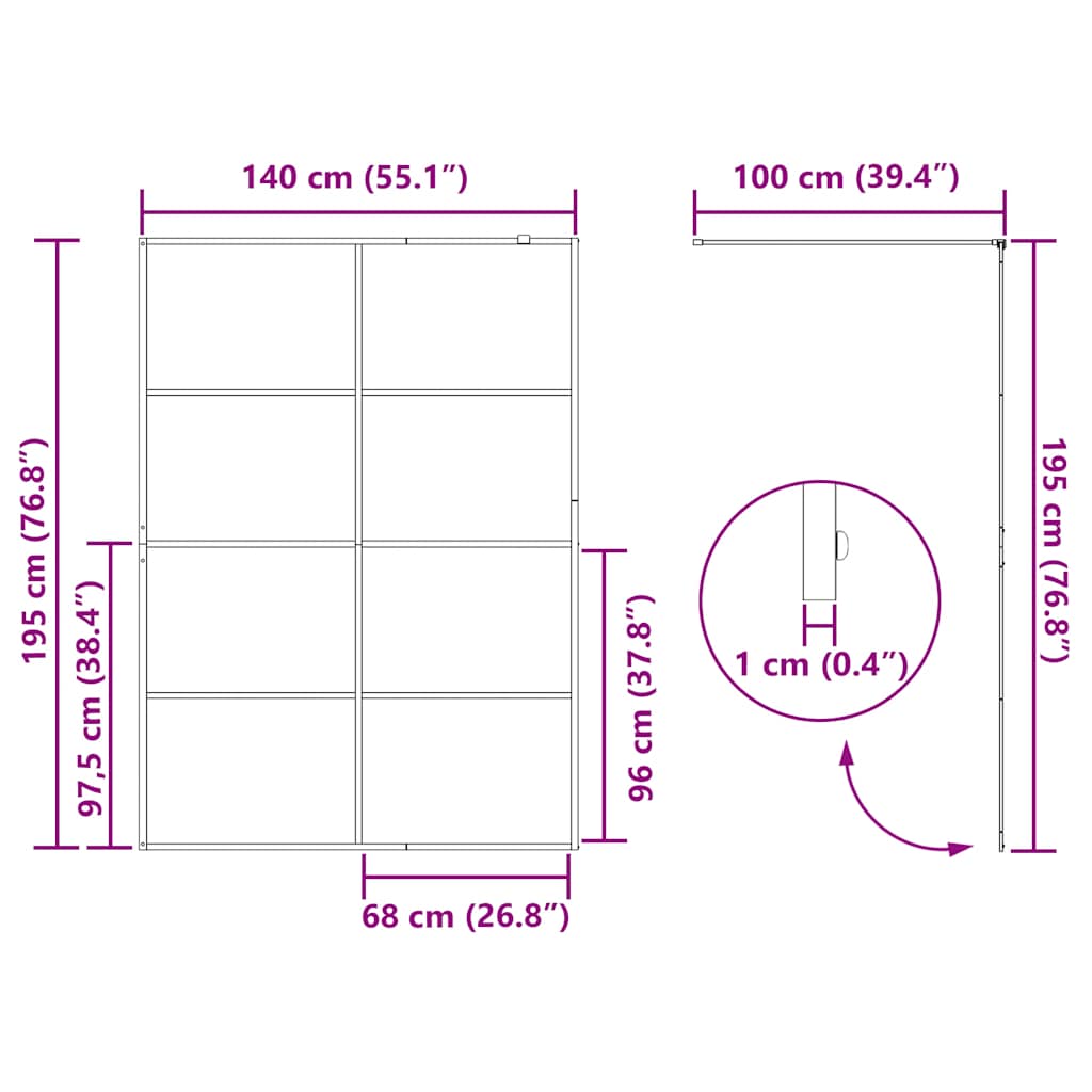Pregrada za tuširanje s prozirnim staklom ESG 140 x 195 cm crna