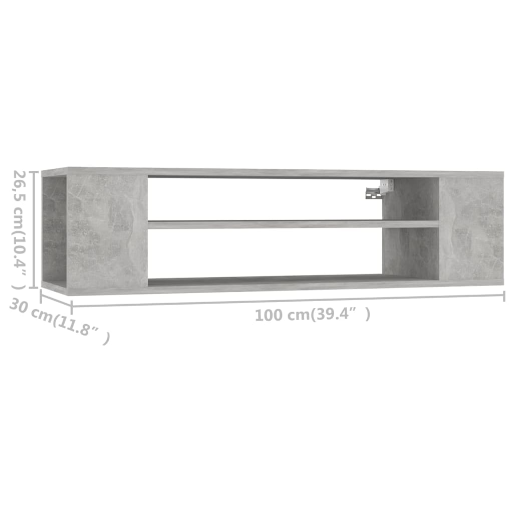 Viseći TV ormarić boja betona 100x30x26,5 cm konstruirano drvo