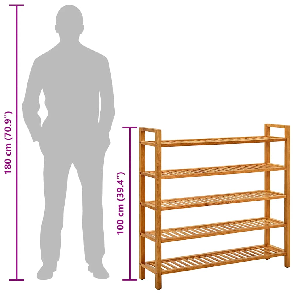 Stalak za obuću s 5 polica 100x27x100 cm od masivne hrastovine
