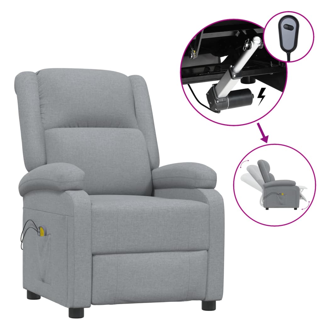 Električna masažna fotelja od tkanine svjetlosiva