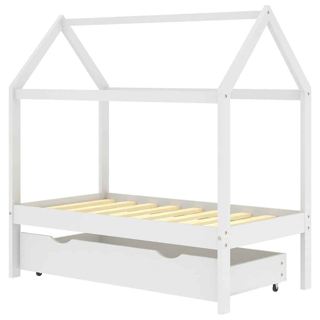 Okvir za dječji krevet s ladicom bijeli 70 x 140 cm od borovine