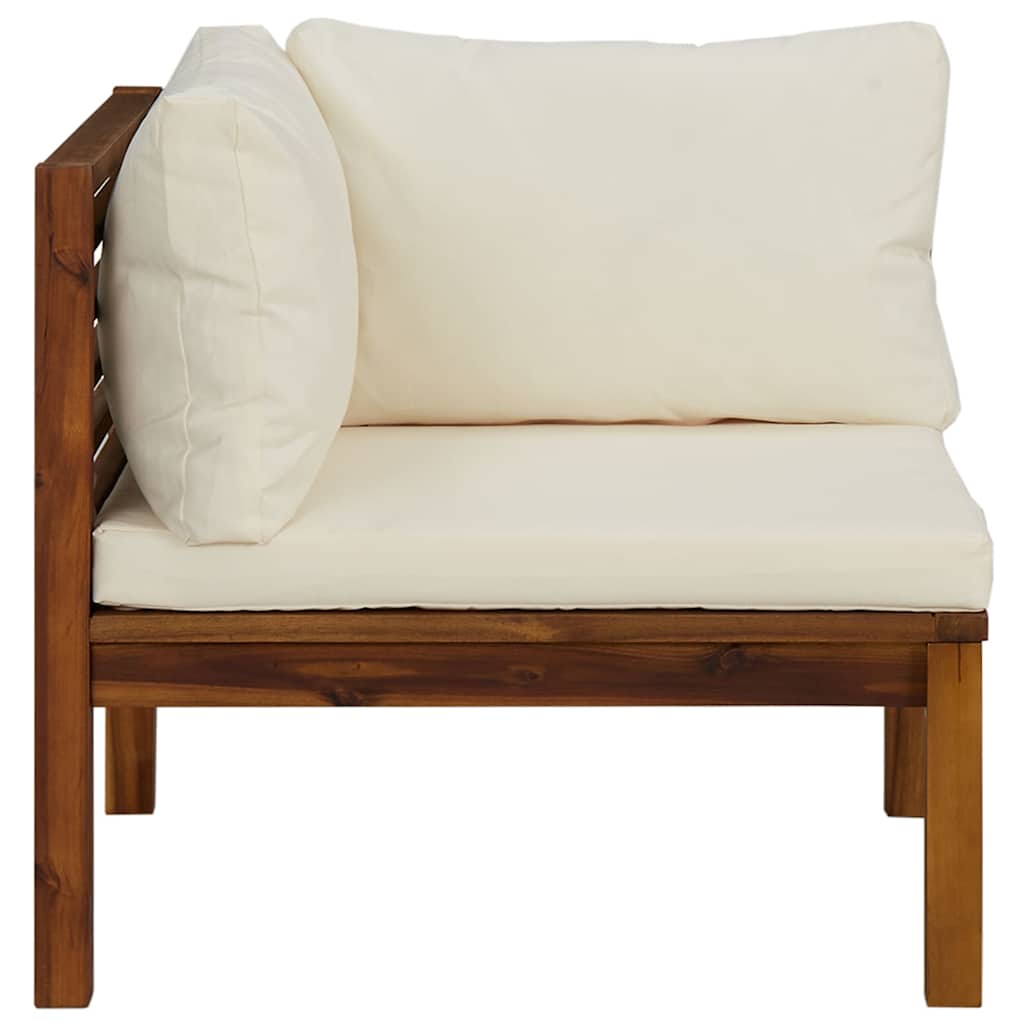 Modularna kutna sofa s krem bijelim jastucima bagremovo drvo