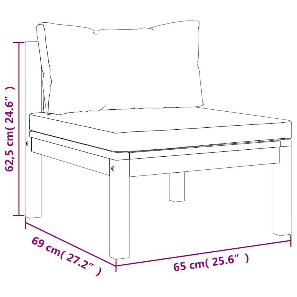 Modularna srednja sofa s tamnosivim jastucima bagremovo drvo