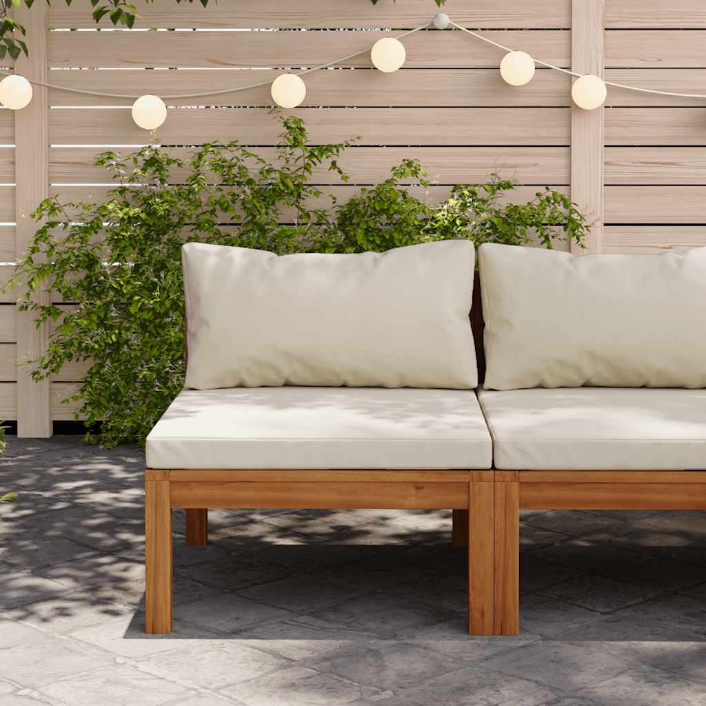 Modularna srednja sofa s krem bijelim jastucima bagremovo drvo