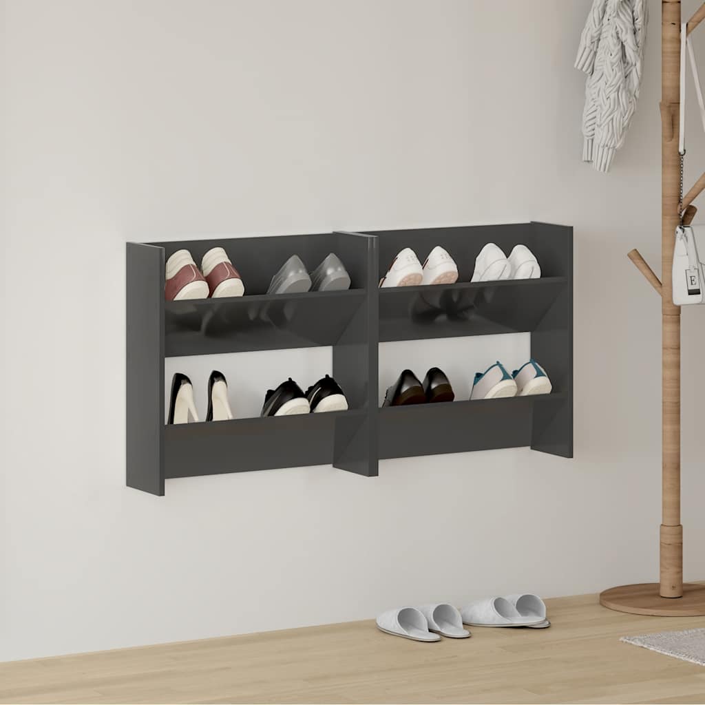 Zidni ormarići za cipele 2 kom sjajni sivi 60x18x60 cm drveni