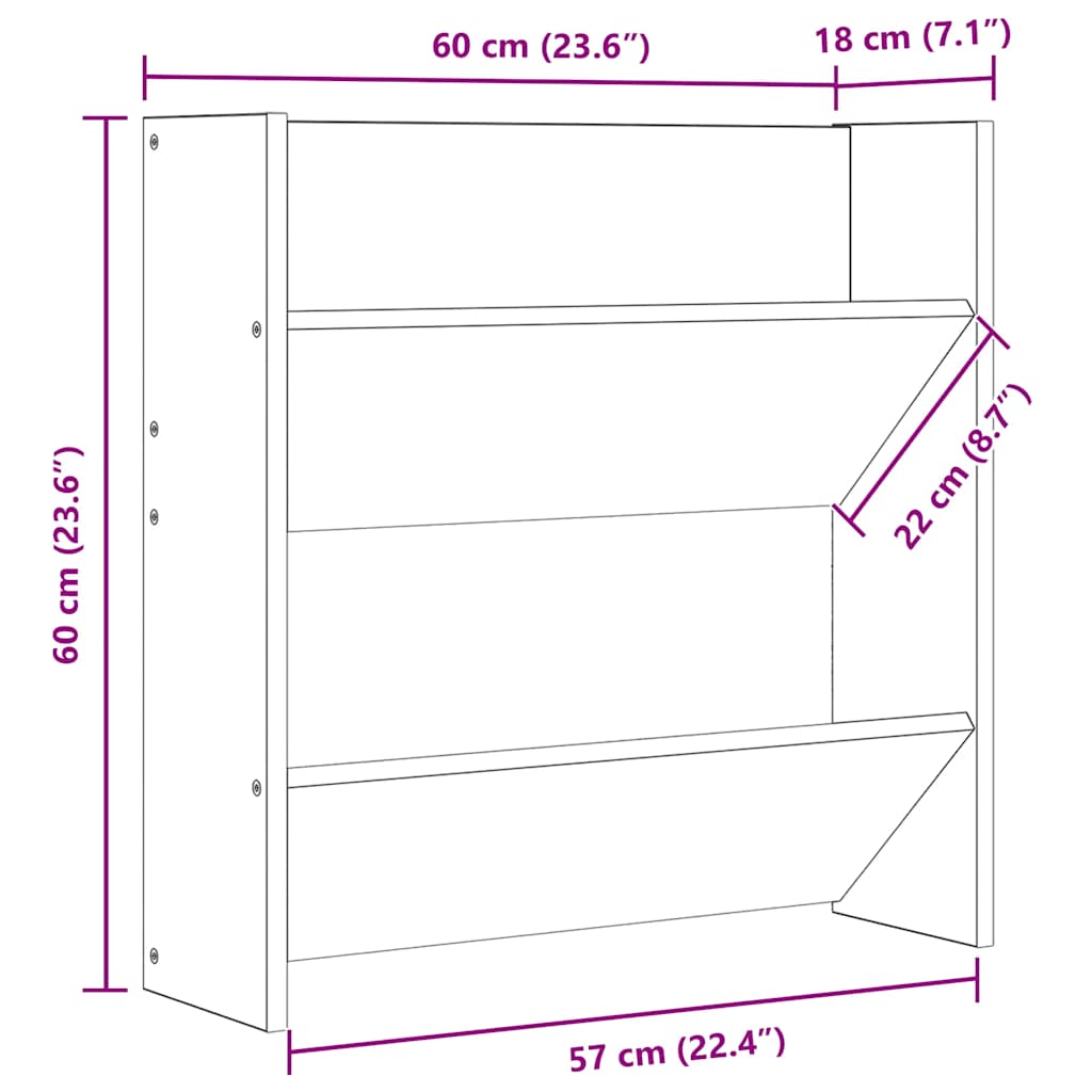 Zidni ormarići za cipele 4 kom sjajni sivi 60x18x60 cm drveni