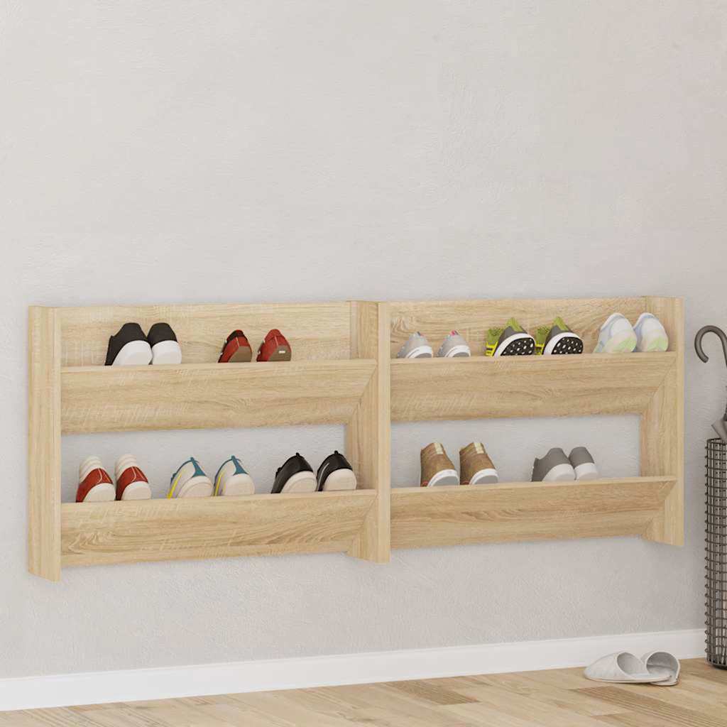 Zidni ormarići za cipele 2 kom boja hrasta 80x18x60 cm drveni
