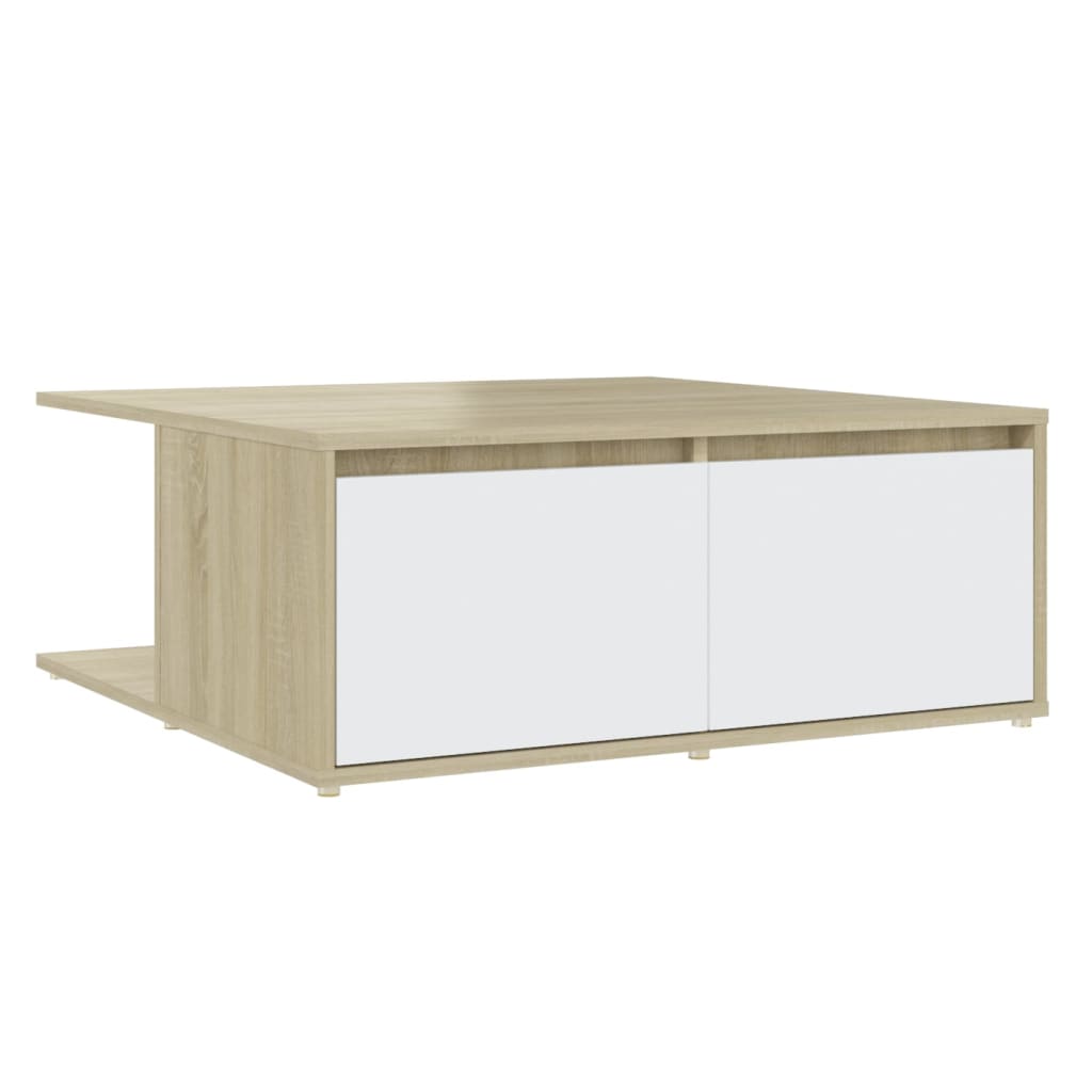 Stolić za kavu bijeli i hrast 80 x 80 x 31 cm konstruirano drvo