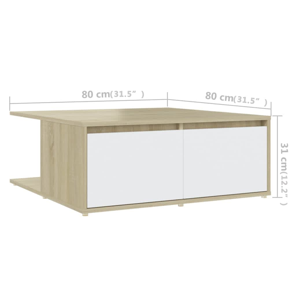 Stolić za kavu bijeli i hrast 80 x 80 x 31 cm konstruirano drvo