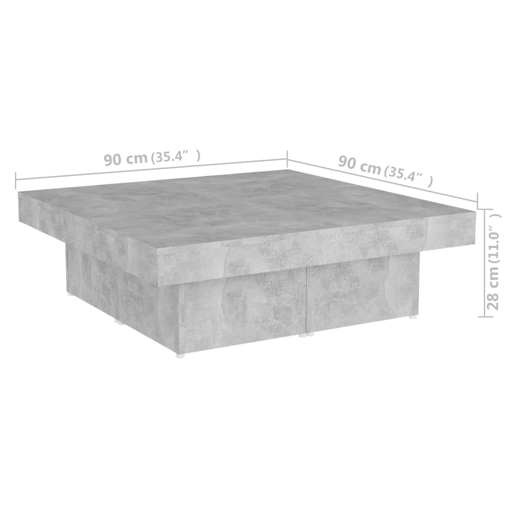 Stolić za kavu boja betona 90 x 90 x 28 cm konstruirano drvo
