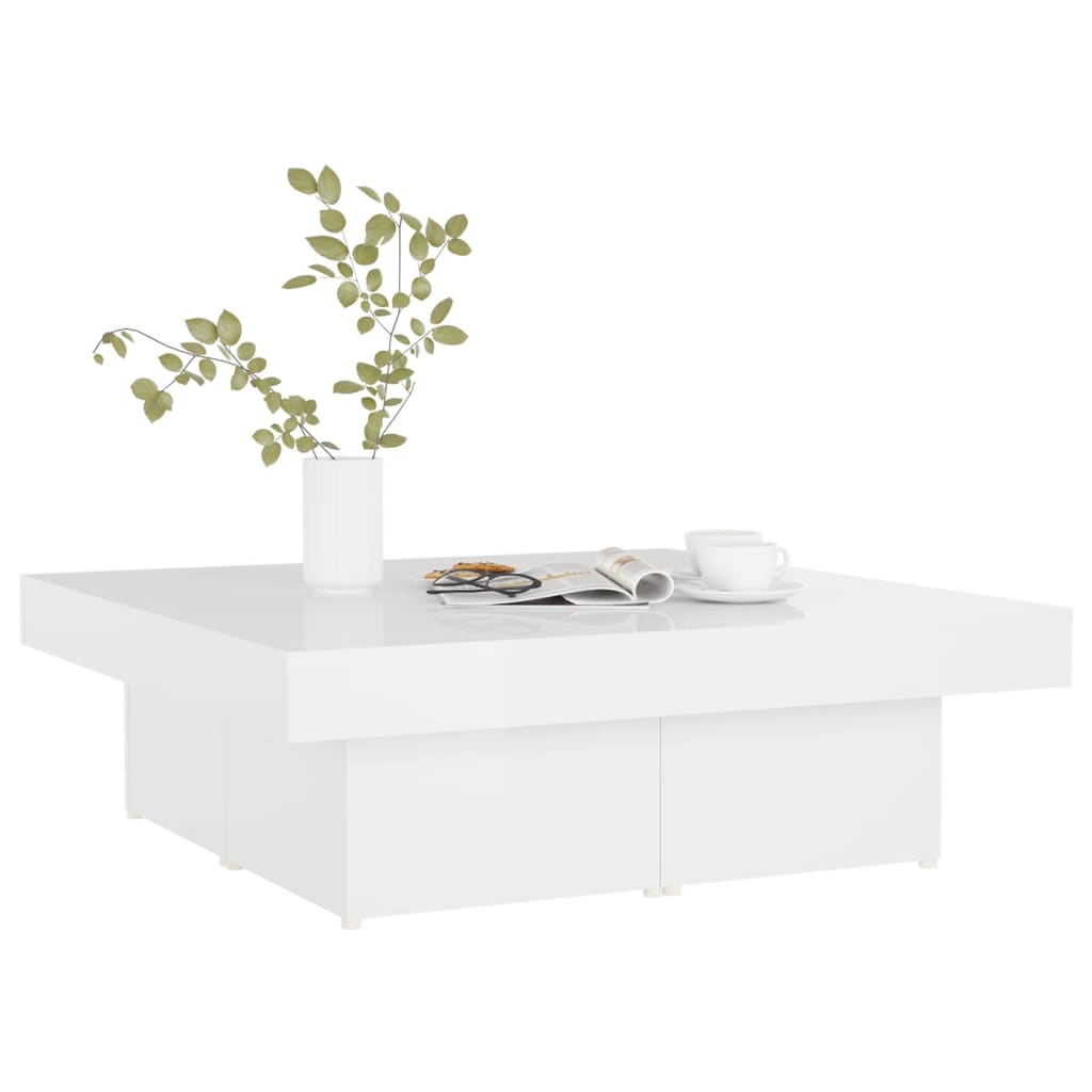 Stolić za kavu visoki sjaj bijeli 90x90x28 cm konstruirano drvo