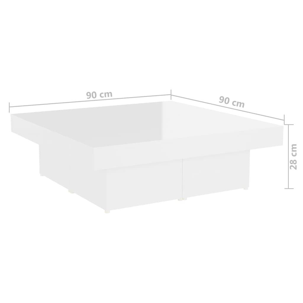 Stolić za kavu visoki sjaj bijeli 90x90x28 cm konstruirano drvo